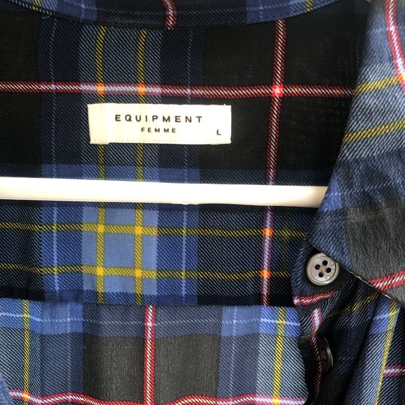 Silk blouse by Equipment. Blue/Black plaid. Size L - Picture 5 of 6